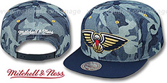 Pelicans DENIM-CAMO SNAPBACK Blue Hat by Mitchell and Ness