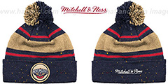 Pelicans SPECKLED Navy-Gold Knit Beanie by Mitchell and Ness