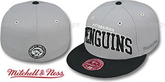 Penguins 2T XL-WORDMARK Grey-Black Fitted Hat by Mitchell and Ness