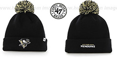 Penguins POMPOM CUFF Black Knit Beanie Hat by Twins 47 Brand