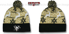 Penguins UGLY SWEATER Black-Gold Knit Beanie Hat by Zephyr