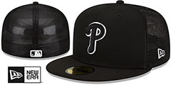 Phillies BATTING PRACTICE TRUCKER Black-White Fitted Hat by New Era