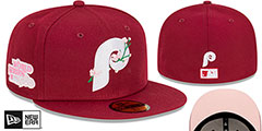 Phillies LOGO BLOOM SIDE-PATCH Burgundy-Pink Fitted Hat by New Era