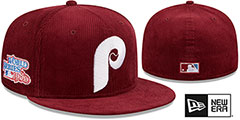 Phillies OLD SCHOOL CORDUROY SIDE-PATCH Burgundy Fitted Hat by New Era