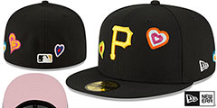 Pirates CHAIN STITCH HEARTS Black Fitted Hat by New Era