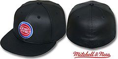 Pistons LEATHER HARDWOOD Fitted Hat by Mitchell and Ness