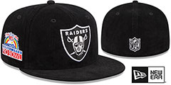 Raiders OLD SCHOOL CORDUROY SIDE-PATCH Black Fitted Hat by New Era