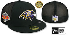 Ravens SB XXXV MESH-BACK SIDE-PATCH Black-Black Fitted Hat by New Era