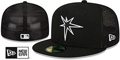 Rays BATTING PRACTICE TRUCKER Black-White Fitted Hat by New Era