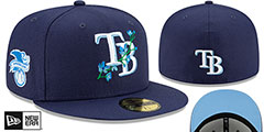 Rays LOGO BLOOM SIDE-PATCH Navy-Sky Fitted Hat by New Era