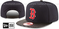 Red Sox LEATHER-RIP SNAPBACK Navy-Black Hat by New Era