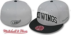 Red Wings 2T XL-WORDMARK Grey-Black Fitted Hat by Mitchell and Ness