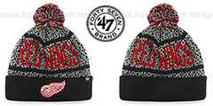 Red Wings BEDROCK Black-Grey Knit Beanie Hat by Twins 47 Brand