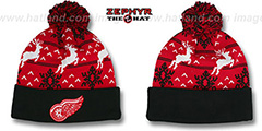 Red Wings UGLY SWEATER Black-Red Knit Beanie Hat by Zephyr