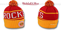 Rockets HIGH-5 CIRCLE BEANIE Red-Gold by Mitchell and Ness