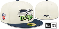 Seahawks 2022 NFL SIDELINE Cream-Navy Fitted Hat by New Era