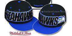 Seahawks 2T WORDMARK Black-Royal Fitted Hat by Mitchell and Ness