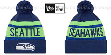 Seahawks METALLIC STRIPE Navy-Lime Knit Beanie Hat by New Era