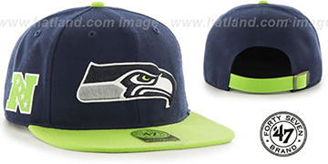 Seahawks SUPER-SHOT STRAPBACK Navy-Lime Hat by Twins 47 Brand