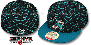 Sharks 2T TOP-SHELF Black-Teal Fitted Hat by Zephyr