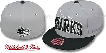 Sharks 2T XL-WORDMARK Grey-Black Fitted Hat by Mitchell and Ness