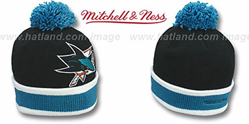 Sharks XL-LOGO BEANIE Black by Mitchell and Ness