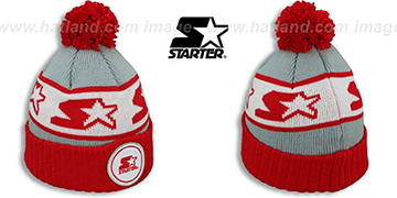 Starter S-STAR CLASSIC BOBBLE Grey-Red Knit Beanie Hat