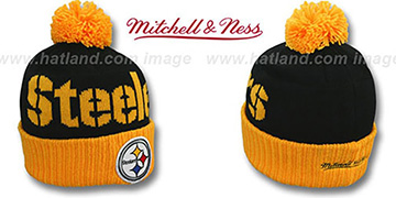 Steelers CUFF BEANIE-2 Black-Gold Knit Hat by Mitchell and Ness