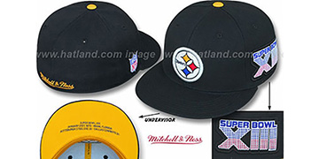 Steelers SUPER BOWL XIII CHAMPS Black Fitted Hat by Mitchell and Ness