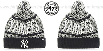 Yankees BEDROCK Black-Grey Knit Beanie Hat by Twins 47 Brand