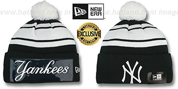 Yankees BIG-SCREEN Black-White Knit Beanie Hat by New Era