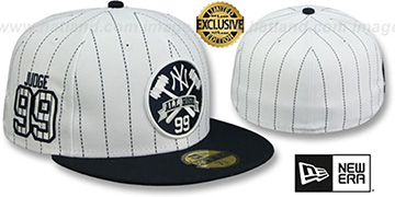 Yankees JUDGE PINSTRIPE ALL RISE FRONT White-Navy Fitted Hat by New Era