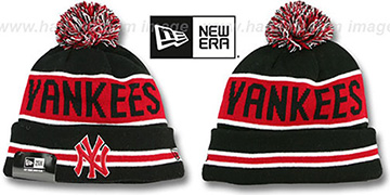 Yankees THE-COACH Black-Red Knit Beanie Hat by New Era