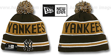 Yankees THE-COACH Brown-Wheat Knit Beanie Hat by New Era