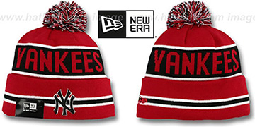 Yankees THE-COACH Red-Black Knit Beanie Hat by New Era