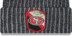 49ers 2023 SALUTE-TO-SERVICE Black -Grey Knit Beanie Hat by New Era - 2nd View