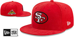 49ers OLD SCHOOL CORDUROY SIDE-PATCH Red Fitted Hat by New Era - 2nd View