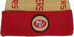 49ers VERTICAL WORD BEANIE Gold-Red by Mitchell and Ness - 2nd View