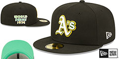 Athletics 1974 WS CITRUS POP Black-Green Fitted Hat by New Era - 2nd View