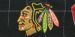 Blackhawks 2T PINSTRIPE SUPER-ARCH SNAPBACK Black-Red Hat by Zephyr - 2nd View