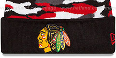 Blackhawks CAMO CAPTIVATE Knit Beanie Hat by New Era - 2nd View