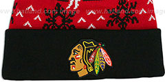 Blackhawks UGLY SWEATER Black-Red Knit Beanie Hat by Zephyr - 2nd View