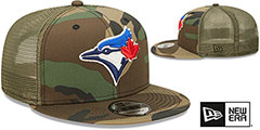 Blue Jays ARMY CAMO TRUCKER Hat by New Era - 2nd View