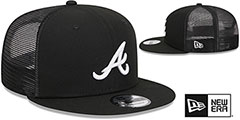 Braves TEAM-BASIC TRUCKER SNAPBACK Black-White Hat by New Era - 2nd View