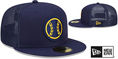 Brewers BATTING PRACTICE TRUCKER Navy Fitted Hat by New Era - 2nd View