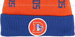 Broncos VERTICAL WORD BEANIE Orange-Royal by Mitchell and Ness - 2nd View