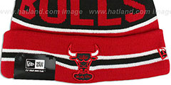 Bulls THE-COACH Red-Black Knit Beanie Hat by New Era - 2nd View