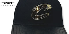 Cavaliers LOW-PRO GOLD METAL BADGE STRAPBACK Black Hat by Pro Standard - 2nd View