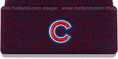 Cubs BEVEL Royal-Red Knit Beanie Hat by New Era - 2nd View