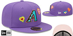 Diamondbacks CHAIN STITCH HEARTS Purple Fitted Hat by New Era - 2nd View